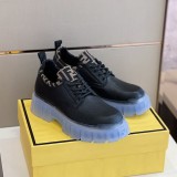 Fendi Men's Round Toe Black Pebbled Calfskin Lace-Up Sneakers With Original Box