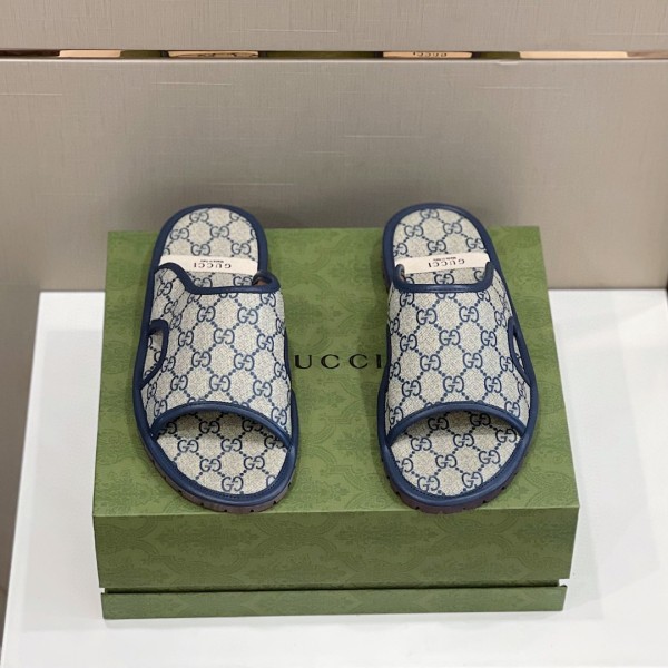 Gucci Men's Leather Classic Double G Slippers With Original Box