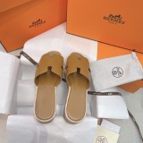 Hermes 2022 Spring/Summer new Juxian H-type cowhide wood bran bottom thick-bottomed sponge cake high-heeled slippers with original box