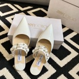 Jimmy Choo 2022 latest fashion all-match JC pearl pointed slippers with original box