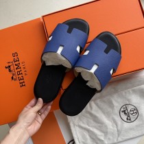 Hermes Men's Classic Leather Midsole Slippers With Original Box