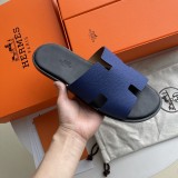 Hermes Men's Classic Leather Midsole Slippers With Original Box