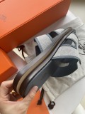 Hermes Men's Classic Leather Midsole Slippers With Original Box