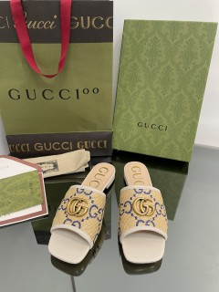 Gucci 2022 summer new double G hardware three-dimensional embroidery open toe sandals slippers with original box