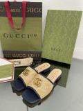 Gucci 2022 summer new double G hardware three-dimensional embroidery open toe sandals slippers with original box