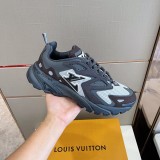 Louis Vuitton Men's Mixed Mesh Fabric Leather Casual Sneakers with Original Box