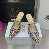 Dior 2022 spring and summer high-definition new crystal shoes with high-heeled Muller women's shoes rhinestone sandals with original box