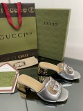 Gucci 2022 Summer New Double G Hollow Square Toe Classic Series Open Toe Slides With Original Box