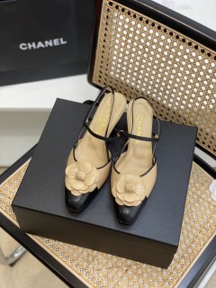 Chanel new small square toe leather outsole small high heels with original box