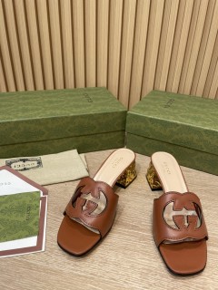 Gucci 2022 Summer New Double G Hollow Square Toe Classic Series Open Toe Slides With Original Box