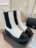 Chanel autumn and winter new round toe color-blocking platform slip-on ankle boots with original box