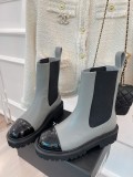 Chanel autumn and winter new round toe color-blocking platform slip-on ankle boots with original box