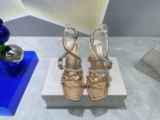 Jimmy Choo Spring/Summer 22 Latest Hot Square Head Drill Chain High Heel Sandals With Original Box
