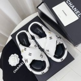 Chanel Summer Newest Bread Cross Strap Beach Slippers With Original Box