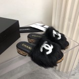 Chanel 2022 women's furry leather outsole slippers series with original box