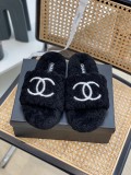 Chanel Autumn/Winter trendy wool lambswool slippers with original box