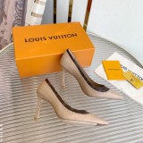 Louis Vuitton women's new small rivet high-heeled shoes with original box