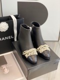 Chanel Classic Pearl Colorblock Toe Double C Embroidery Handmade Pearl Chain Low Bootstrap with Original Box