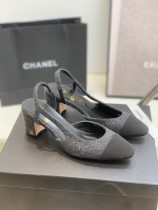 Chanel Women's Classic Fashion Chunky Heel Space Back Sandals with Original Box