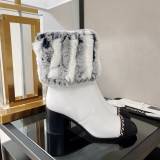 Chanel Ladies Luxury Brand Back Chain Rex Rabbit Fur Fashion Classic Short Boots with Original Box