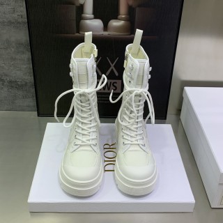 Dior 2022 autumn/winter new colorblock letter logo mid-heel round toe side zipper Martin women's mid-well boots with original box