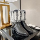 Chanel Ladies Luxury Brand Back Chain Rex Rabbit Fur Fashion Classic Short Boots with Original Box