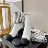 Chanel Ladies Luxury Brand Back Chain Rex Rabbit Fur Fashion Classic Short Boots with Original Box