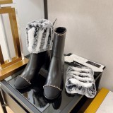 Chanel Ladies Luxury Brand Back Chain Rex Rabbit Fur Fashion Classic Short Boots with Original Box