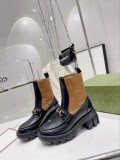 Gucci 2022 autumn and winter new elastic band Chelsea platform ankle boots casual retro style classic riding boots buckle belt original box