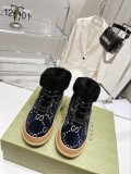 Gucci 2022 Winter New Wool Snow Boots Thick Sole High-Top Fur Shoes Fur Short Boots with Original Box