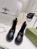 Gucci 2022 autumn and winter new elastic band Chelsea platform ankle boots casual retro style classic riding boots buckle belt original box