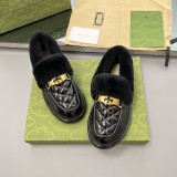 Gucci 2022 winter new imported sheepskin and fur loafers, snow boots, plush shoes, design rhombus fabric with original box