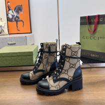 Gucci 2022 new women's luxury brand thick-soled lace-up Martin boots with original original box