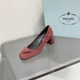 Prada classic triangle logo loafers high heel chunky heel loafers with original original box