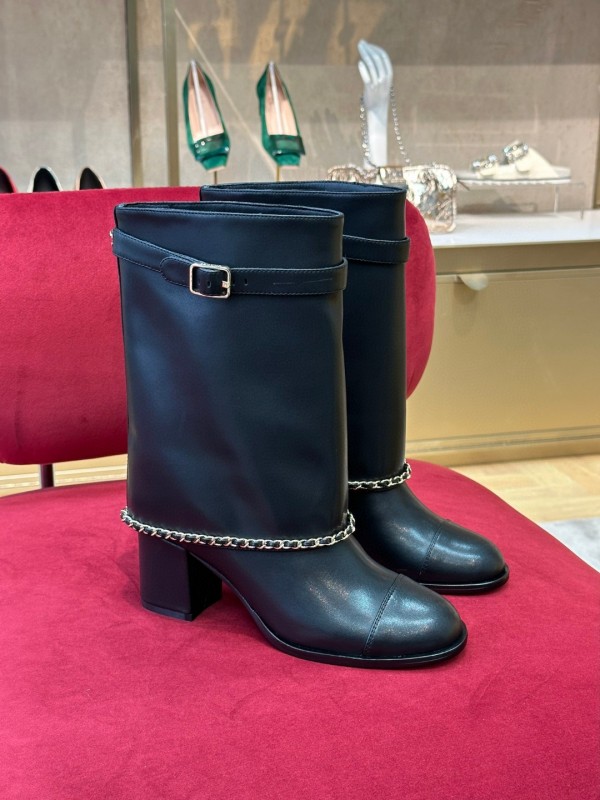 Chanel autumn and winter new luxury brand double chain leather boots short boots with original original box