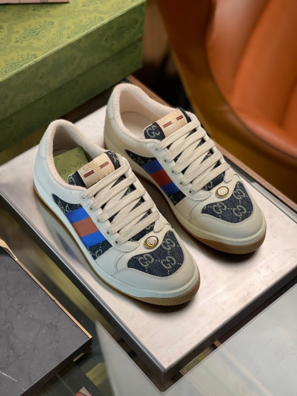 Gucci luxury brand retro classic side stripe webbing sneakers for men and women with original original box