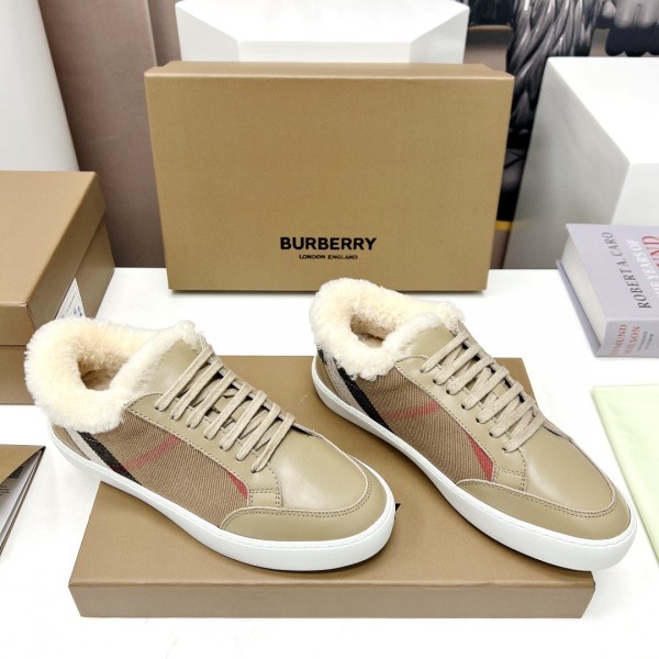 Burberry women's winter hot style casual color-block gingham casual wool shoes casual sneakers with original original box