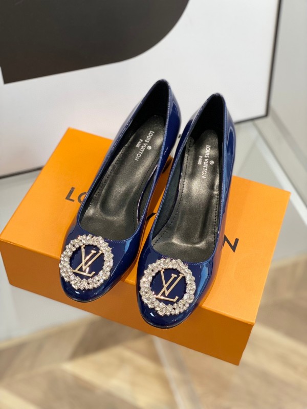 Louis Vuitton women's luxury brand new crystal square buckle casual leather outsole single shoes with original original box