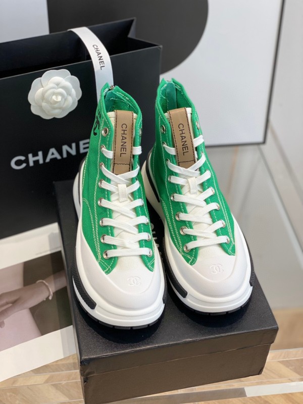 Chanel women's luxury brand early spring new thick-soled high-top canvas shoes with original original box