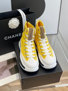 Chanel women's luxury brand early spring new thick-soled high-top canvas shoes with original original box