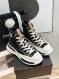 Chanel women's luxury brand early spring new thick-soled high-top canvas shoes with original original box