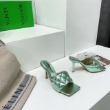 Bottega Veneta 2023 spring and summer new metal leather high-heeled Muller slippers with original original box