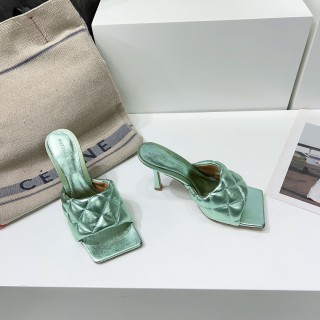 Bottega Veneta 2023 spring and summer new metal leather high-heeled Muller slippers with original original box
