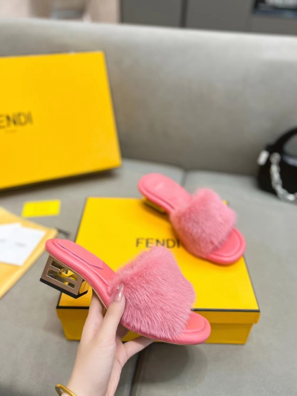 Fendi New Ladies Luxury Brand Mink Fur Slippers with Original Original Box