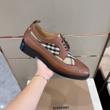 Burberry men's luxury brand check trim cutout derby shoes with original box