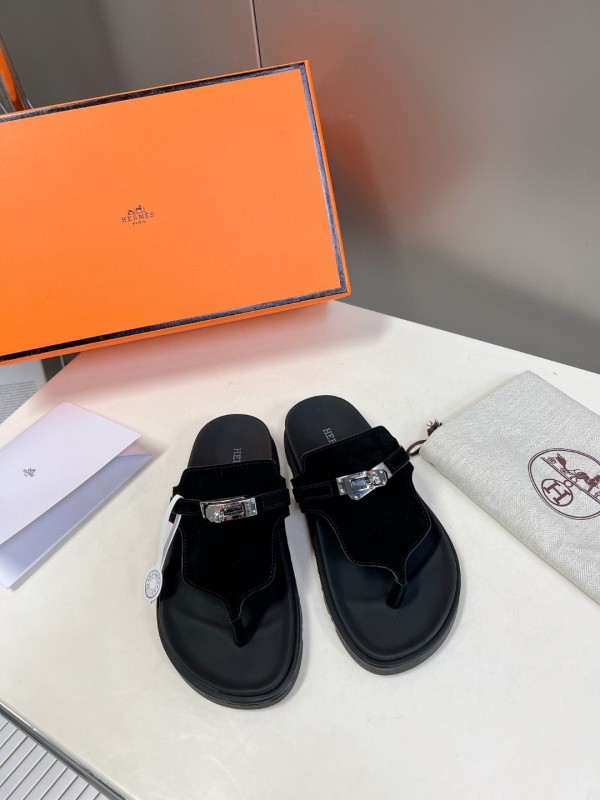 Hermes spring and summer luxury brand classic couple models second uncle slippers old man slippers with original original box