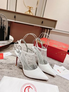 Christian Louboutin women's luxury brand new shallow fishnet high-heeled sandals with original box