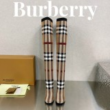 Burberry 2023 latest luxury brand round toe chunky heel plaid elastic knit socks boots with original original box