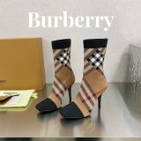 Burberry 2023 latest luxury brand round toe stiletto grid stretch knit socks boots with original original box