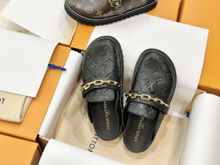 Louis Vuitton women's luxury brand new flat toe half slippers sandals with original box